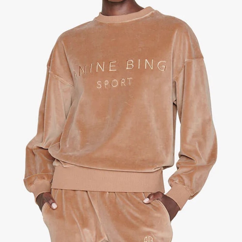 Anine Bing Evan Velour Sweatshirt-Taupe (L)